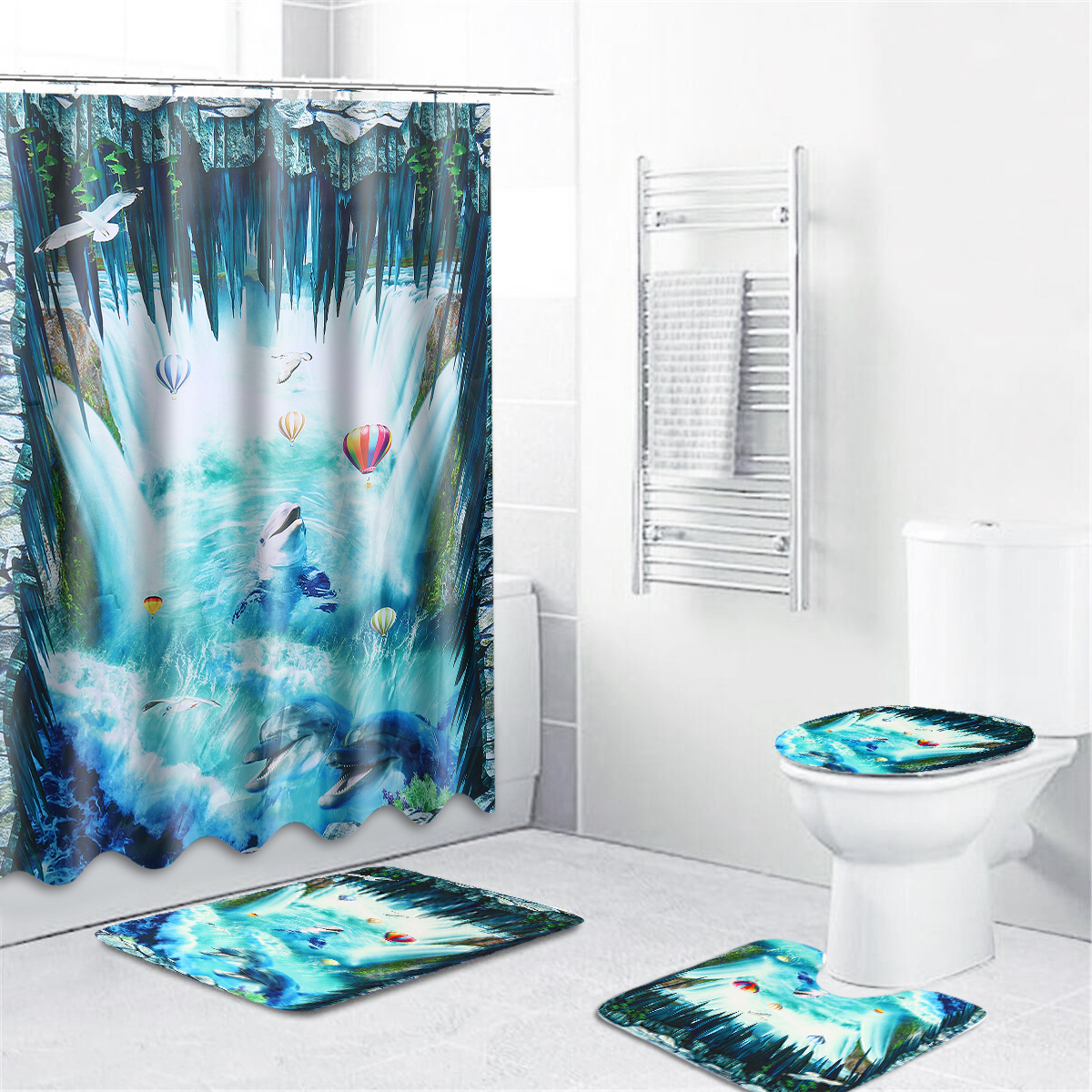 Details about   Coconut Palm Beach Shower Curtain Toilet Cover Rug Mat Contour Rug Set 